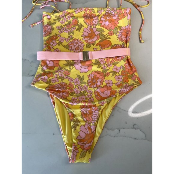 Anthropologie L*Space Lockhart Belted One-Piece Swimsuit Pink Yellow NWT - Picture 9 of 15